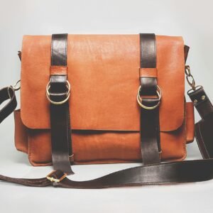 Orange and Black Leather Satchel Bag